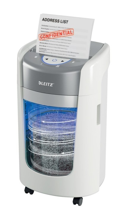 Niszczarka Leitz IQ OptiMax Home Office 225, 15l, P5, 6 kartek, Automatyczny Start/Stop, Funkcja cofania, Obrotowy pojemnik - 33% większa pojemność na
