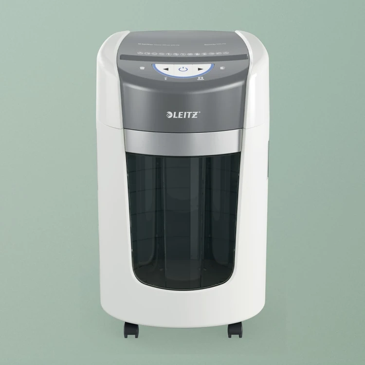 Niszczarka Leitz IQ OptiMax Home Office 225, 15l, P5, 6 kartek, Automatyczny Start/Stop, Funkcja cofania, Obrotowy pojemnik - 33% większa pojemność na