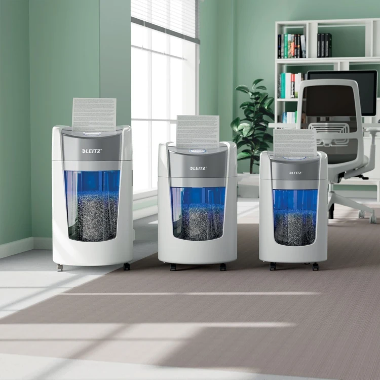 Niszczarka Leitz IQ OptiMax Home Office 225, 15l, P5, 6 kartek, Automatyczny Start/Stop, Funkcja cofania, Obrotowy pojemnik - 33% większa pojemność na