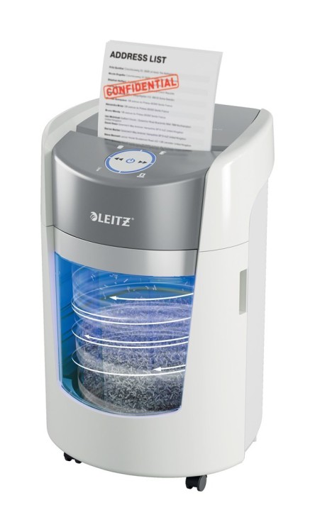 Niszczarka Leitz IQ OptiMax Small Office 350, 22l, P5, 8 kartek, Automatyczny Start/Stop, Funkcja cofania, Obrotowy pojemnik - 33% większa pojemność n