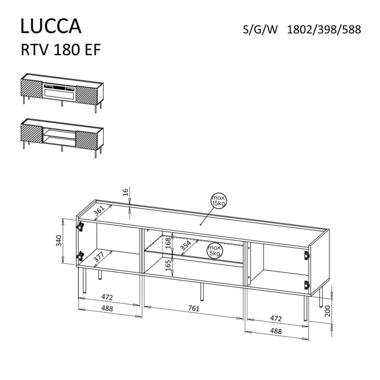 Szafka RTV EF LUCCA 180x40x59 czarny