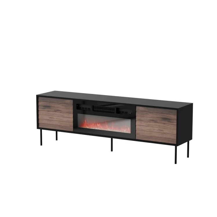 Szafka RTV CORTINA 180x40x60 czarny/orzech + kominek czarny