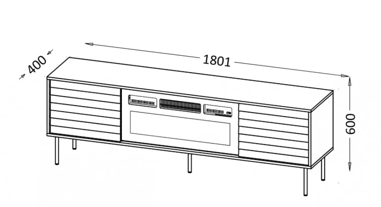 Szafka RTV CORTINA 180x40x60 czarny/orzech + kominek czarny