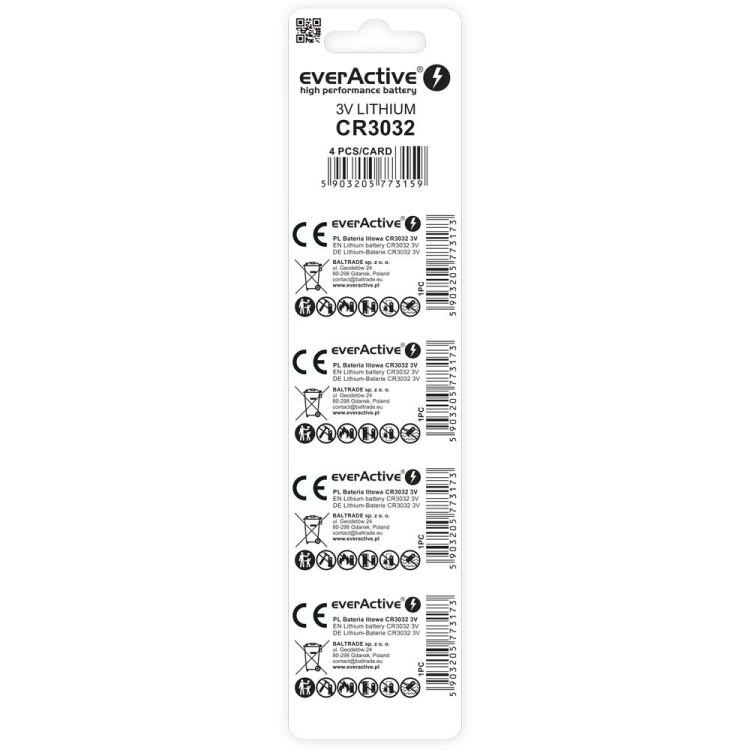 EVERACTIVE BATERIA LITOWA CR3032 BLISTER 4 SZT. CR30324BL