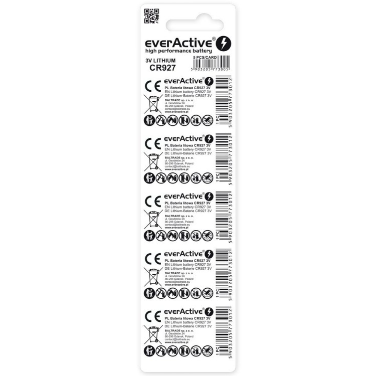 EVERACTIVE BATERIE LITOWE MINI CR927 BLISTER 5 SZT. CR9275BL