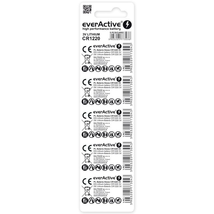 EVERACTIVE BATERIE LITOWE MINI CR1220 BLISTER 5 SZTUK CR12205BL