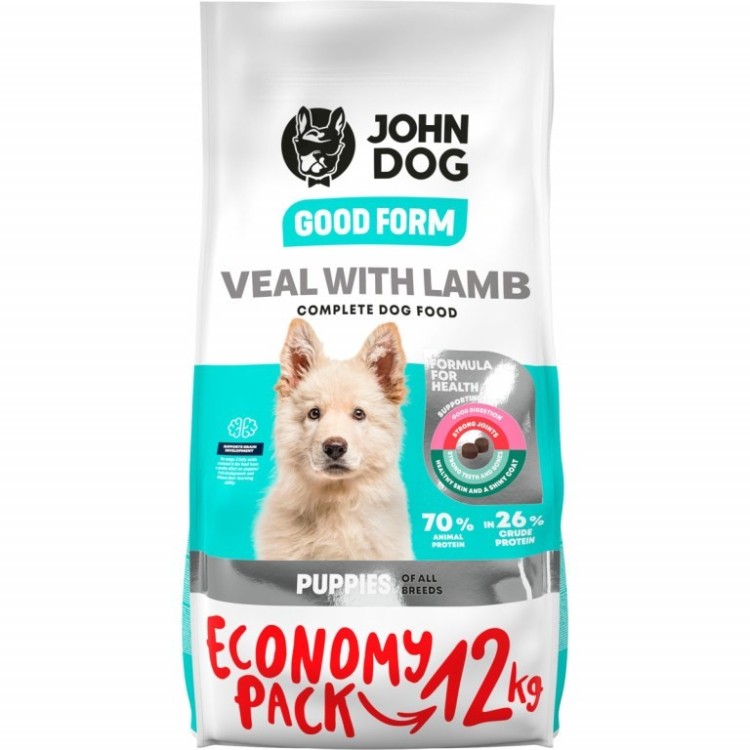 JOHN DOG Good Form Puppy Cielęcina z jagnięciną - sucha karma dla psa - 12 kg