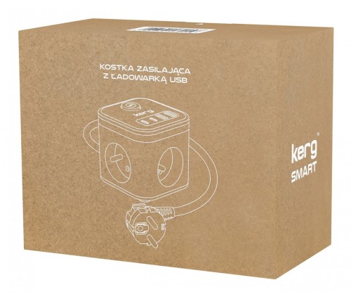 kerg smart – kostka zasilająca 3-gniazdowa + ładowarka USB-A+USB-C 1,5m 3×1,5mm2 H05VV-F 16A/250V~