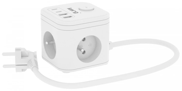 kerg smart – kostka zasilająca 3-gniazdowa + ładowarka USB-A+USB-C 1,5m 3×1,5mm2 H05VV-F 16A/250V~