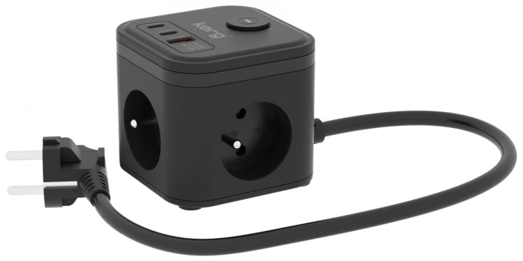 kerg smart – kostka zasilająca 3-gniazdowa + szybka ładowarka USB-A+USB-C 1,5m 3×1,5mm2 H05VV-F 16A/250V~
