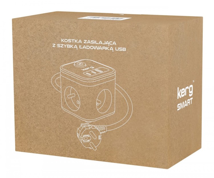 kerg smart – kostka zasilająca 3-gniazdowa + szybka ładowarka USB-A+USB-C 1,5m 3×1,5mm2 H05VV-F 16A/250V~