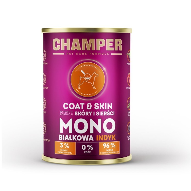 CHAMPER COAT&SKIN MONOBIAŁKOWA indyk mokra karma dla psa 400g