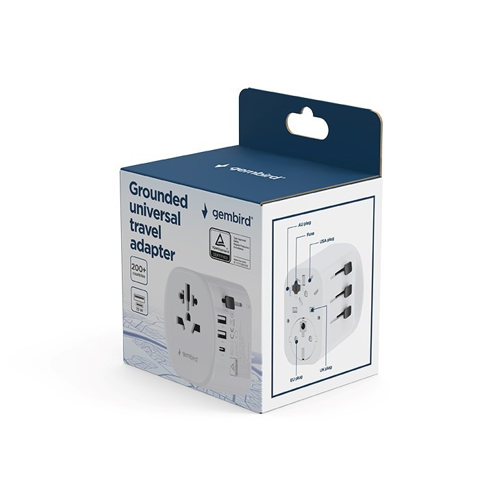GEMBIRD UNIWERSALNY ADAPTER PODRÓŻNY Z UZIEMIENIEM 15 W, BIAŁY