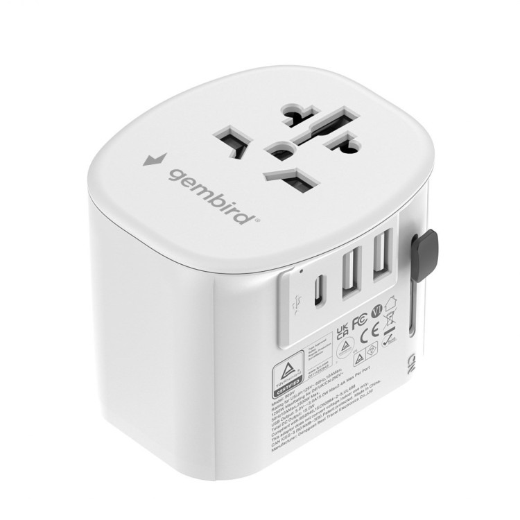 GEMBIRD UNIWERSALNY ADAPTER PODRÓŻNY Z UZIEMIENIEM 15 W, BIAŁY