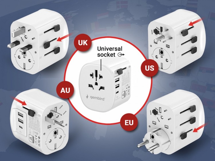 GEMBIRD UNIWERSALNY ADAPTER PODRÓŻNY Z UZIEMIENIEM 15 W, BIAŁY