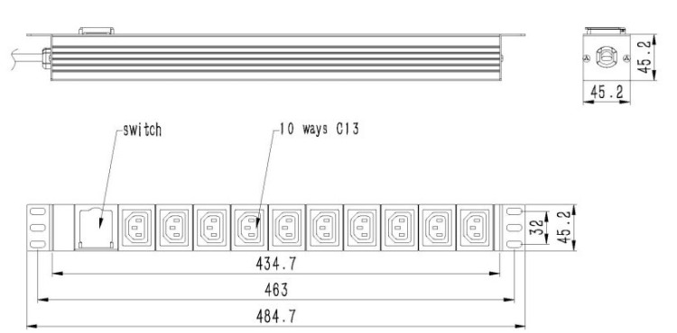 GEMBIRD LISTWA ZASILAJĄCA RACK (PDU) 10 GNIAZD C13, 1U, 16A, WTYK C20, 2M
