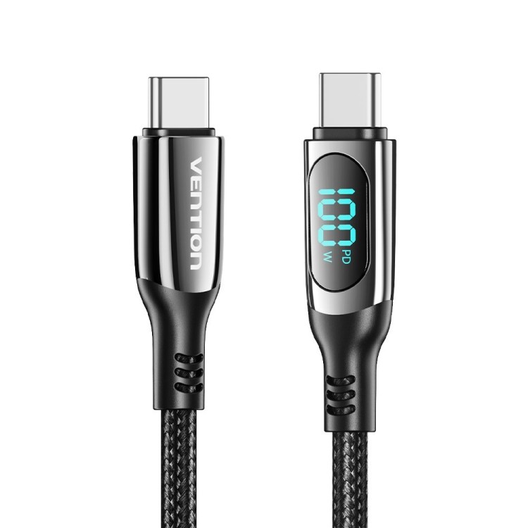 Kabel USB-C do USB-C Vention USB 2.0 5A 1.2m z wyświetlaczem czarny