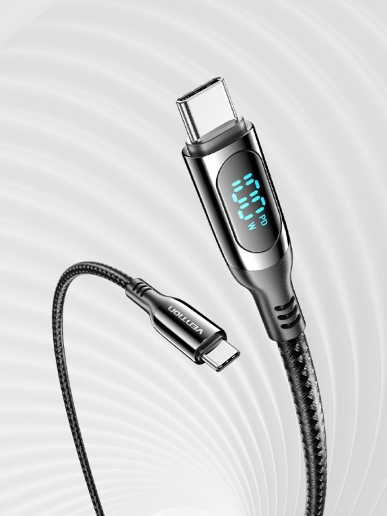 Kabel USB-C do USB-C Vention USB 2.0 5A 1.2m z wyświetlaczem czarny
