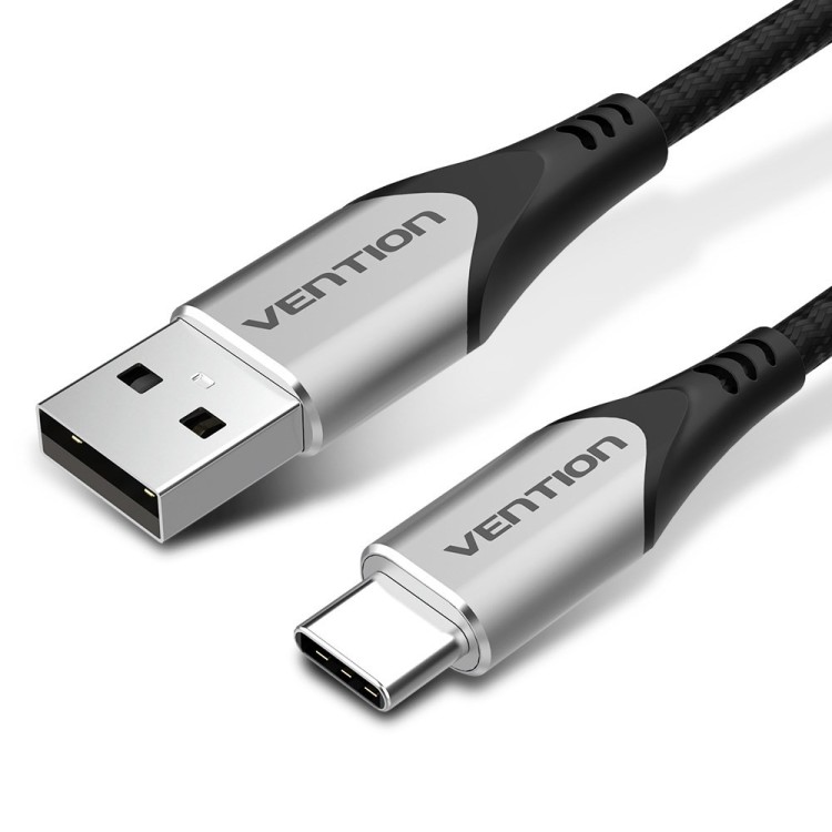 Kabel USB-A do USB-C Vention w oplocie 3A 480Mbps 1m szary