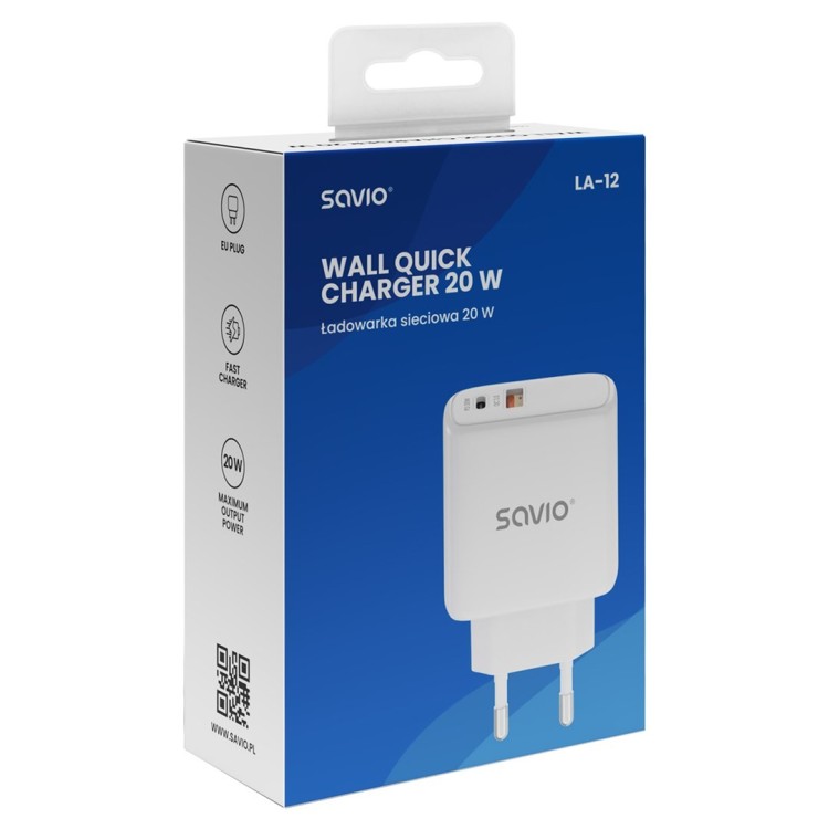 SAVIO ŁADOWARKA SIECIOWA 20W QUICK CHARGE POWER DELIVERY 3.0 LA-12