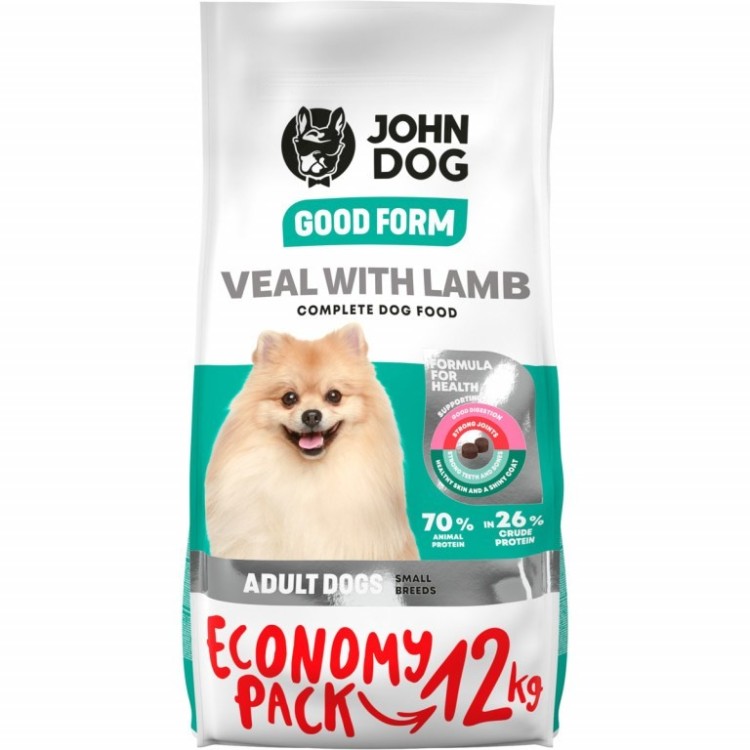 JOHN DOG Good Form Adult Małe rasy Cielęcina z jagnięciną - sucha karma dla psa - 12 kg