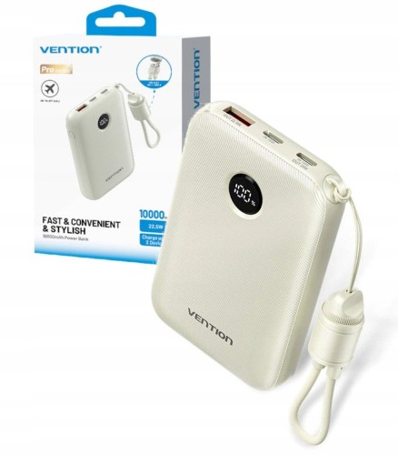 Powerbank Vention 10000mAh 2 x USB-C 1x USB-A z wyświetlaczem 22,5W beżowy