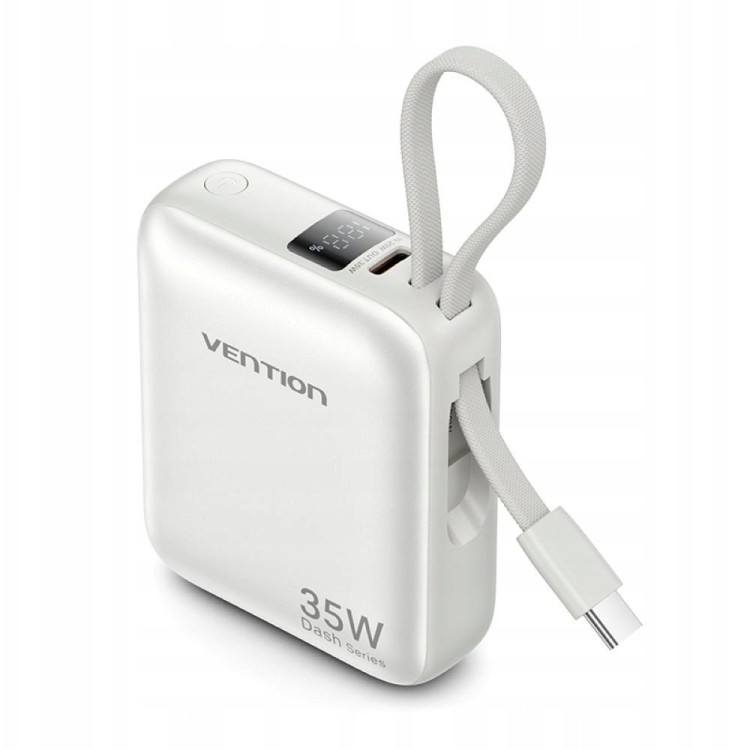 Powerbank Vention 10000mAh 35W PD z wbudowanym kablem USB-C beżowy