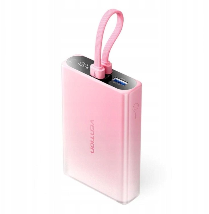 Powerbank Vention 10000 mAh USB-C + Lightning + USB-A 22,5W z wyświetlaczem LED różowy