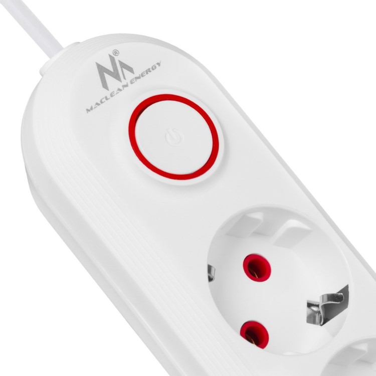 MACLEAN LISTWA ZASILAJĄCA, PRZEDŁUŻACZ 3 GNIAZDA + 3XUSB, 110-240V AC 50/60HZ, 2.1A MAX 2500W, 1,5M, BIAŁA MCE394 W