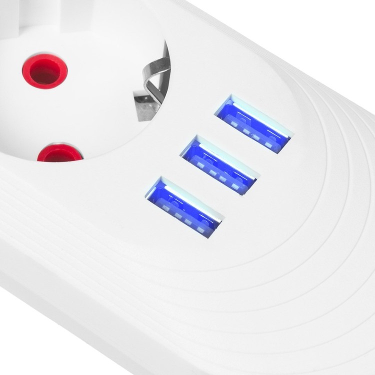 MACLEAN LISTWA ZASILAJĄCA PRZEDŁUŻACZ5 GNIAZD + 3XUSB, 110-240V AC 50/60HZ, 2.1A MAX 2500W, 1,5M, BIAŁA MCE395 W