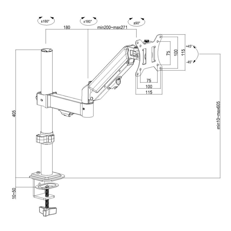 MACLEAN UCHWYT NA MONITOR, SPRĘŻYNA GAZOWA, 17"-32", 2-10KG, CZARNY MC-135