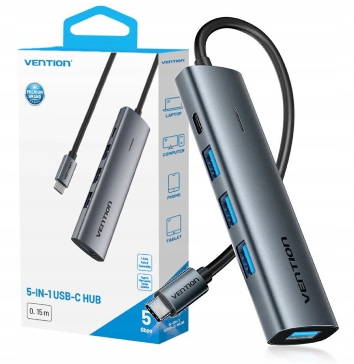 Hub 5w1 USB-C 3.0 Vention 0.15m