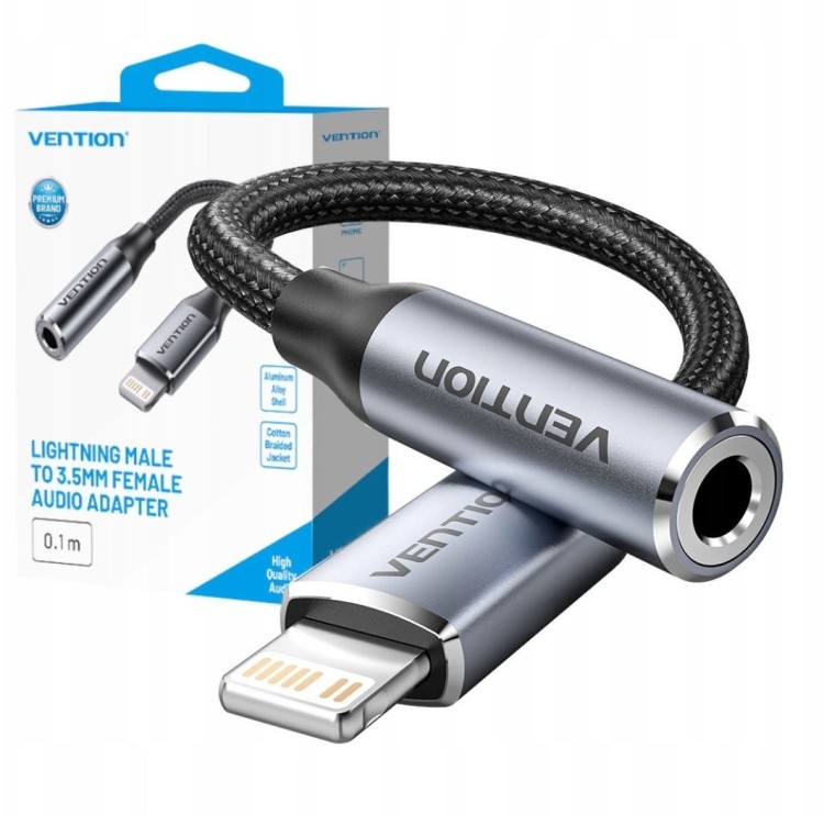 Adapter Lightning męski do 3.5mm Jack Vention 0,1m czarny