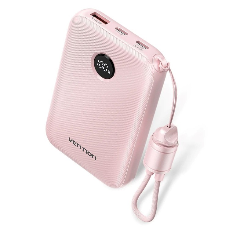 Powerbank Vention 10000mAh 2 x USB-C 1x USB-A z wyświetlaczem 22,5W różowy