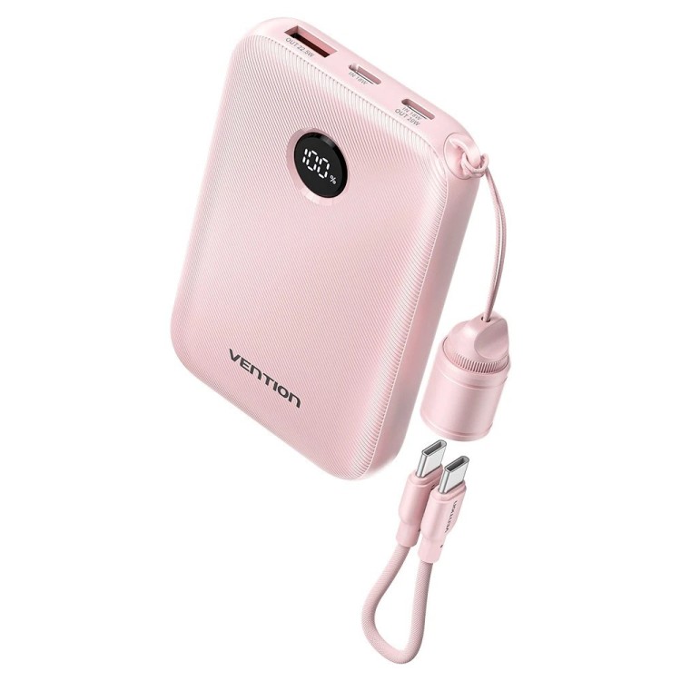 Powerbank Vention 10000mAh 2 x USB-C 1x USB-A z wyświetlaczem 22,5W różowy