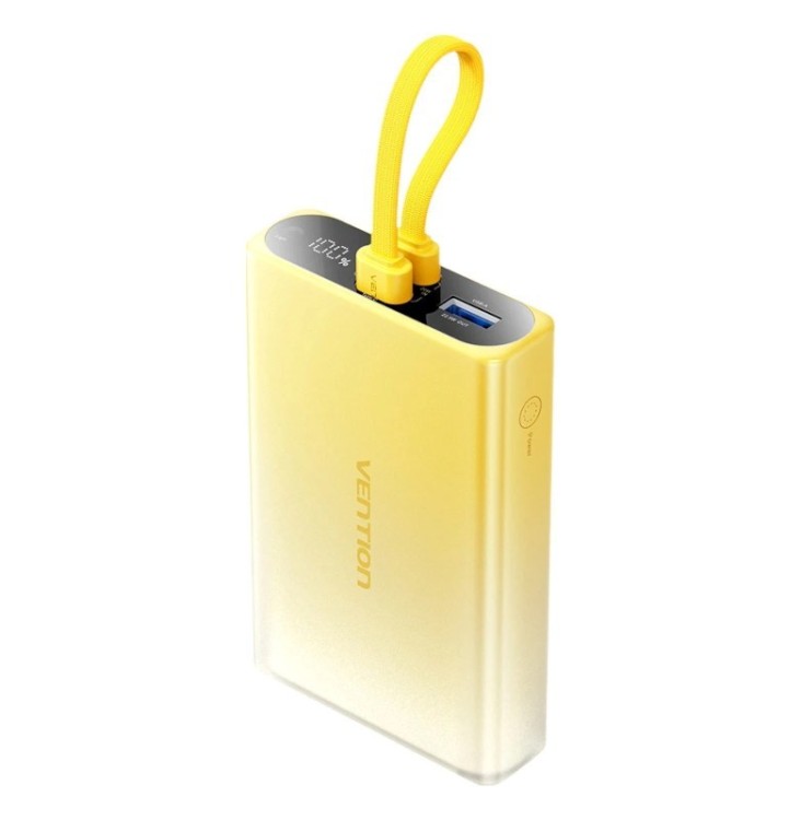 Powerbank Vention 10000 mAh USB-C + Lightning + USB-A 22,5W z wyświetlaczem LED żółty