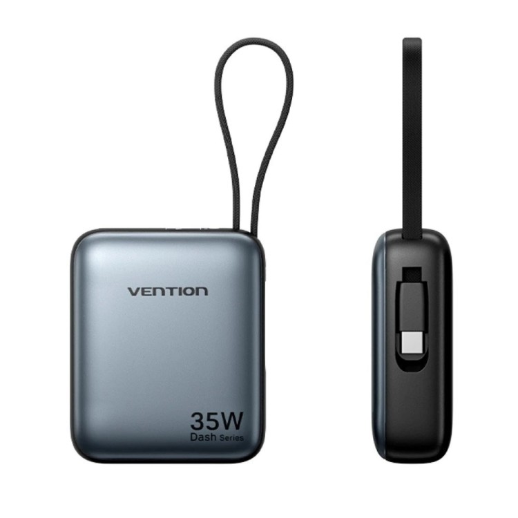 Powerbank Vention 10000mAh 35W PD z wbudowanym kablem USB-C szary