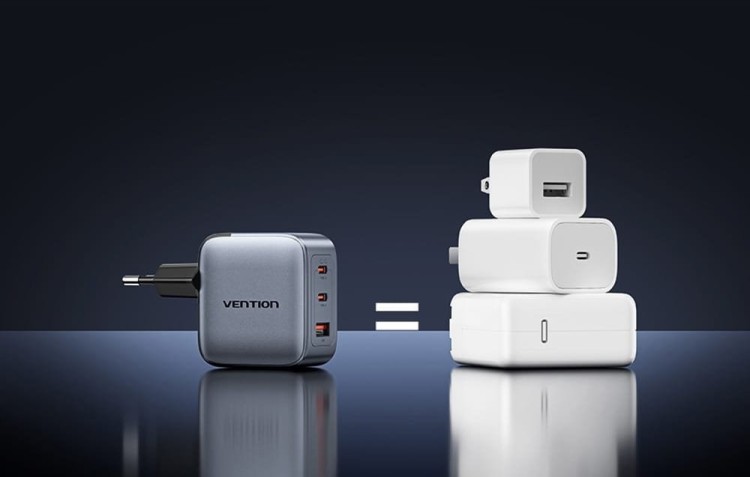 Ładowarka Vention 70W GaN PD 1x USB-A 2x USB-C czarna