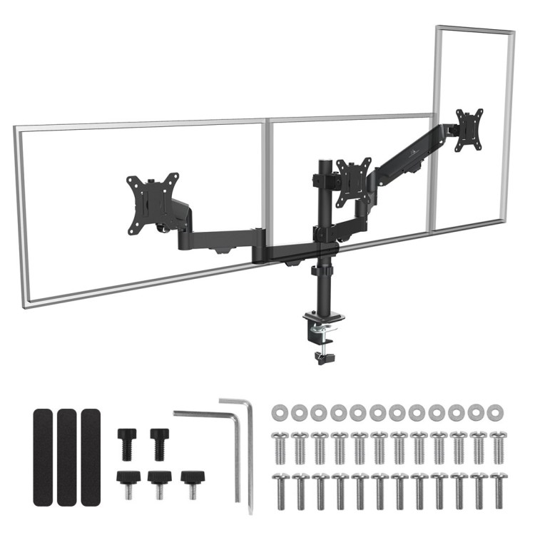 MACLEAN UCHWYT NA 3 MONITORY, SPRĘŻYNA GAZOWA, 17"-27", 2-8KG, CZARNY MC-137