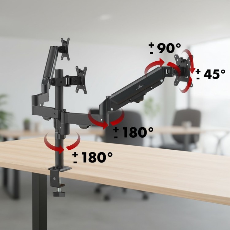MACLEAN UCHWYT NA 3 MONITORY, SPRĘŻYNA GAZOWA, 17"-27", 2-8KG, CZARNY MC-137