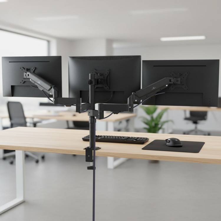 MACLEAN UCHWYT NA 3 MONITORY, SPRĘŻYNA GAZOWA, 17"-27", 2-8KG, CZARNY MC-137