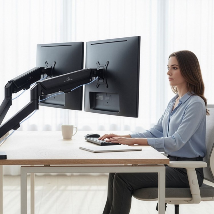 MACLEAN UCHWYT NA 2 MONITORY, SPRĘŻYNA GAZOWA, 17"-32", 2-10KG, CZARNY MC-134