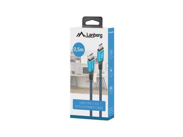 LANBERG KABEL USB-C M/M USB4 0.5M 240W 8K 60HZ CZARNO-NIEBIESKI