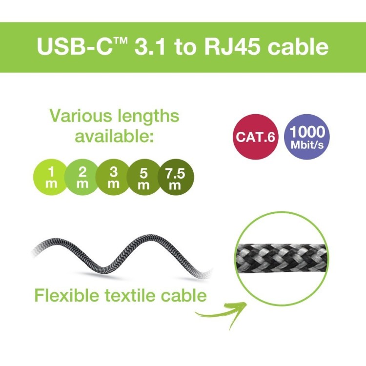 TECHLY ADAPTER/KABEL SIECIOWY USB-C NA GIGABIT ETHERNET RJ45 1M