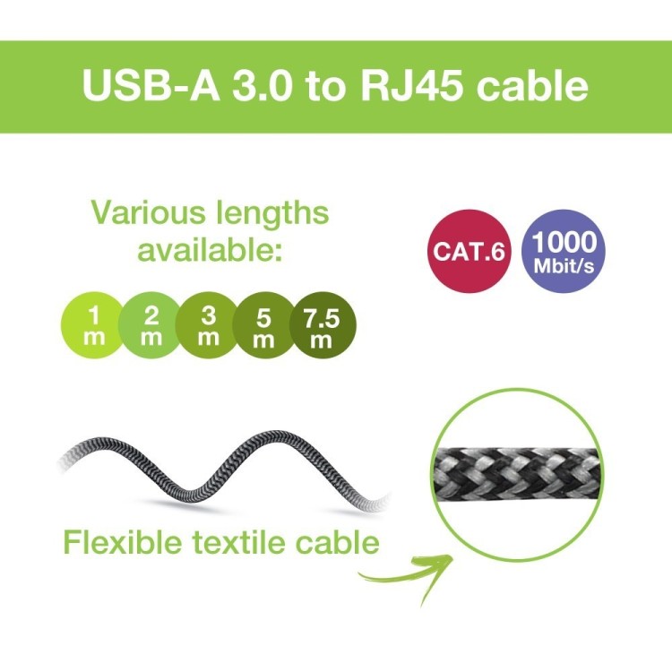 TECHLY ADAPTER/KABEL SIECIOWY USB-A NA GIGABIT ETHERNET RJ45 1M