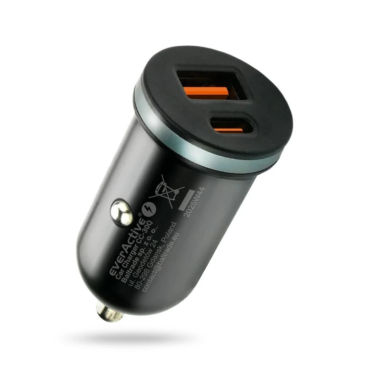EVERACTIVE ŁADOWARKA SAMOCHODOWA 1X USB + 1X USB-C 35W QC 3.0 PD CZARNA CC-30Q