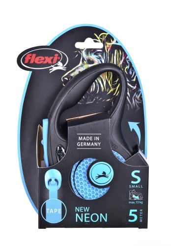 Smycz Flexi automatyczna New Neon S taśma 5 m - dla psa do 15 kg, kolor niebieski