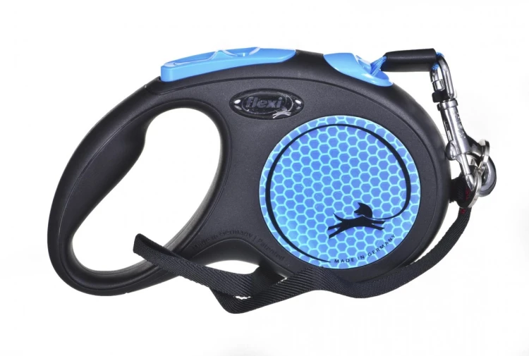 Smycz Flexi automatyczna New Neon S taśma 5 m - dla psa do 15 kg, kolor niebieski