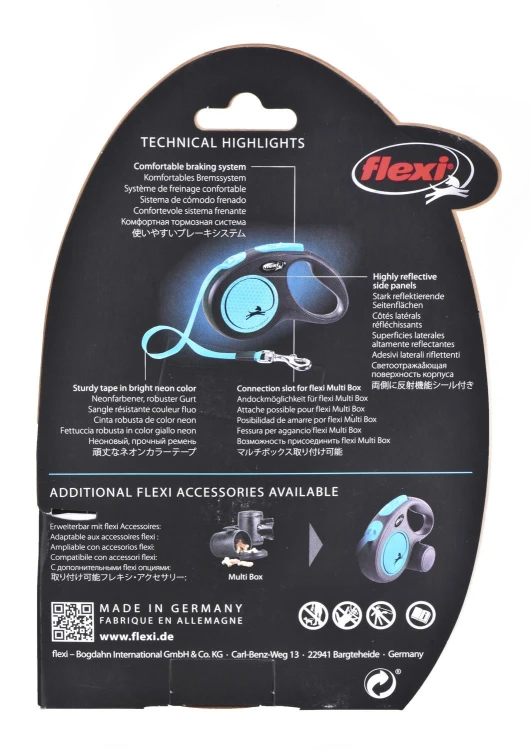 Smycz Flexi automatyczna New Neon S taśma 5 m - dla psa do 15 kg, kolor niebieski