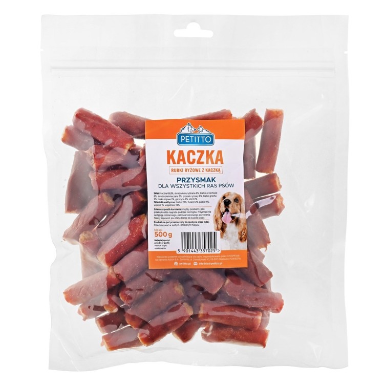PETITTO Rurki ryżowe z kaczką dla psa 500g